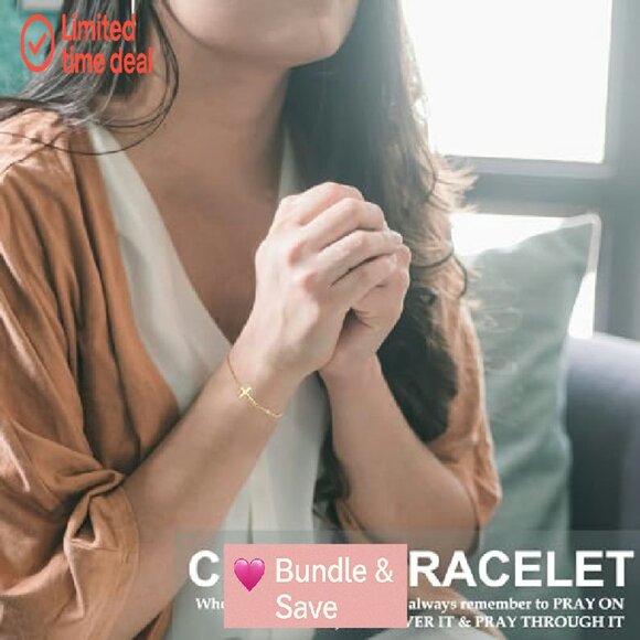 Gold Cross Bracelet with Bible Verse Engraving, Adjustable 7" Chain - Picture 3 of 8